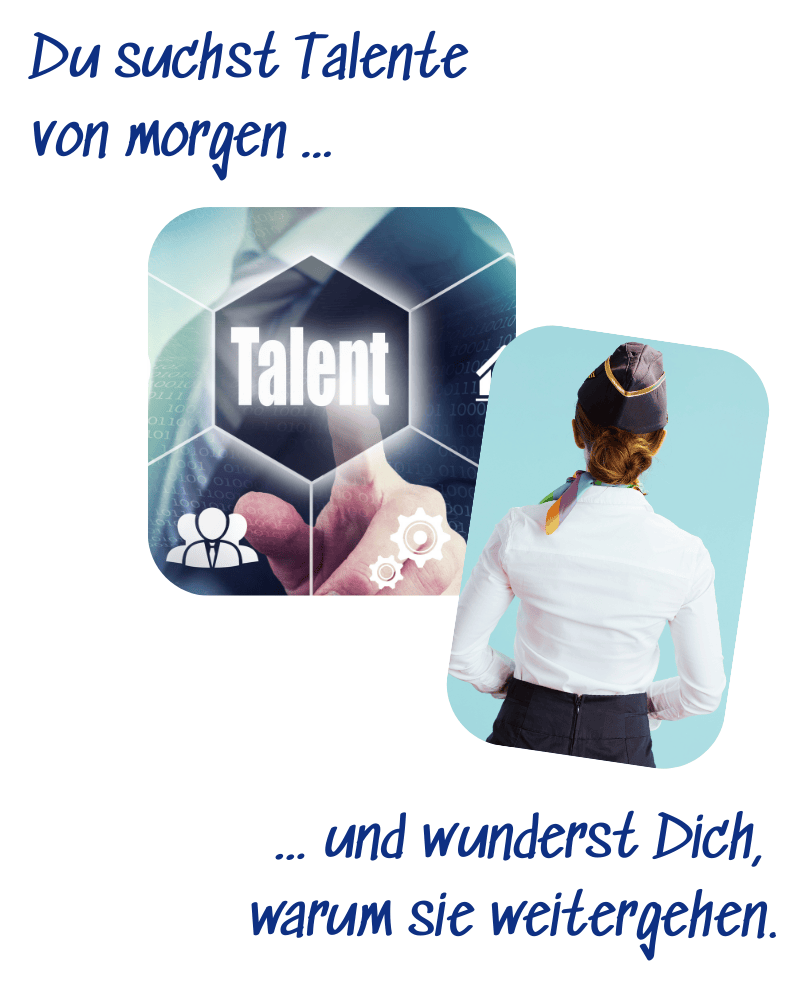 Collage zeigt Talent unter einer Lupe und eine junge Frau, die sich abwendet – Symbol für verlorene Talente durch veraltetes Recruiting